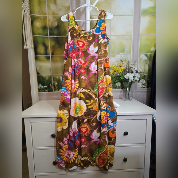 Jams World Sleeveless Floral Maxi Dress Brown Multicolor Size Small - Picture 1 of 8